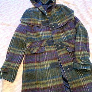 Anthropologie Elevenses plaid wool coat with hood